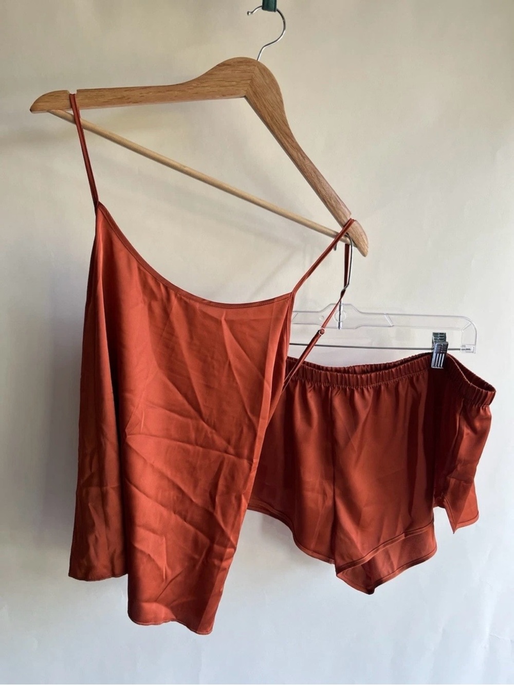 Ekouaer Satin Camisole Booty Shorts Pj’s Pajamas Rust Orange Sz 2XL Women’s EUC